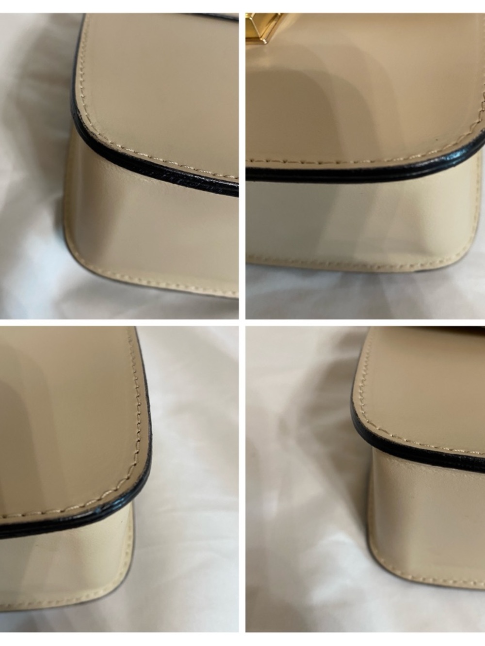 Beige Floral Italian Leather Shoulder Bag, Dinky Size w/Tea Rose Appliqué - Picture 12 of 16